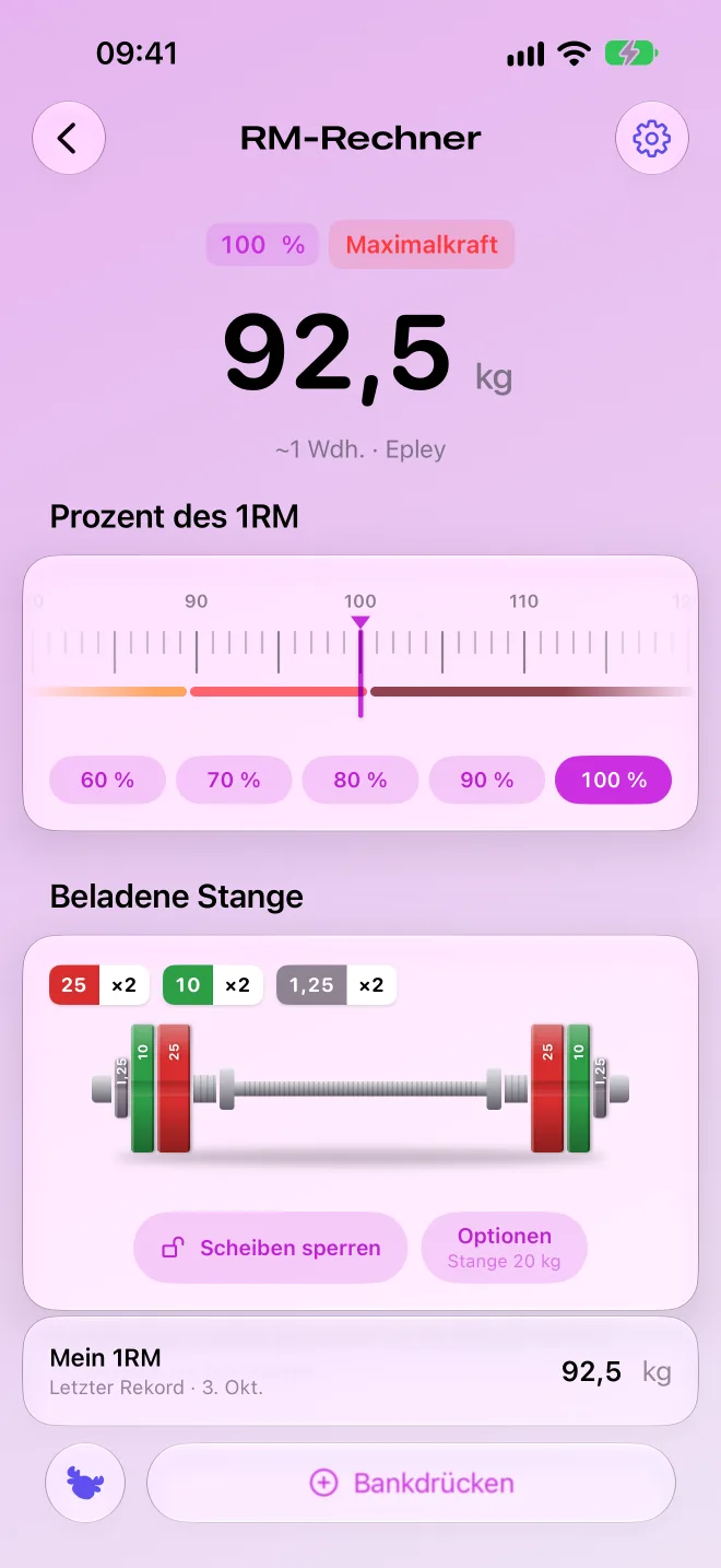 RM-Rechner mit beladener Hantel