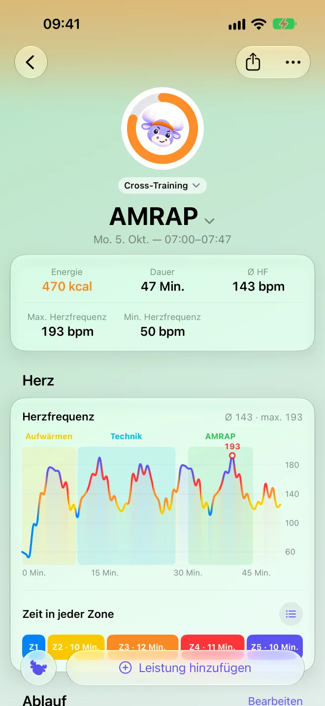 Trainingsdetails: Herzfrequenz und Segmente