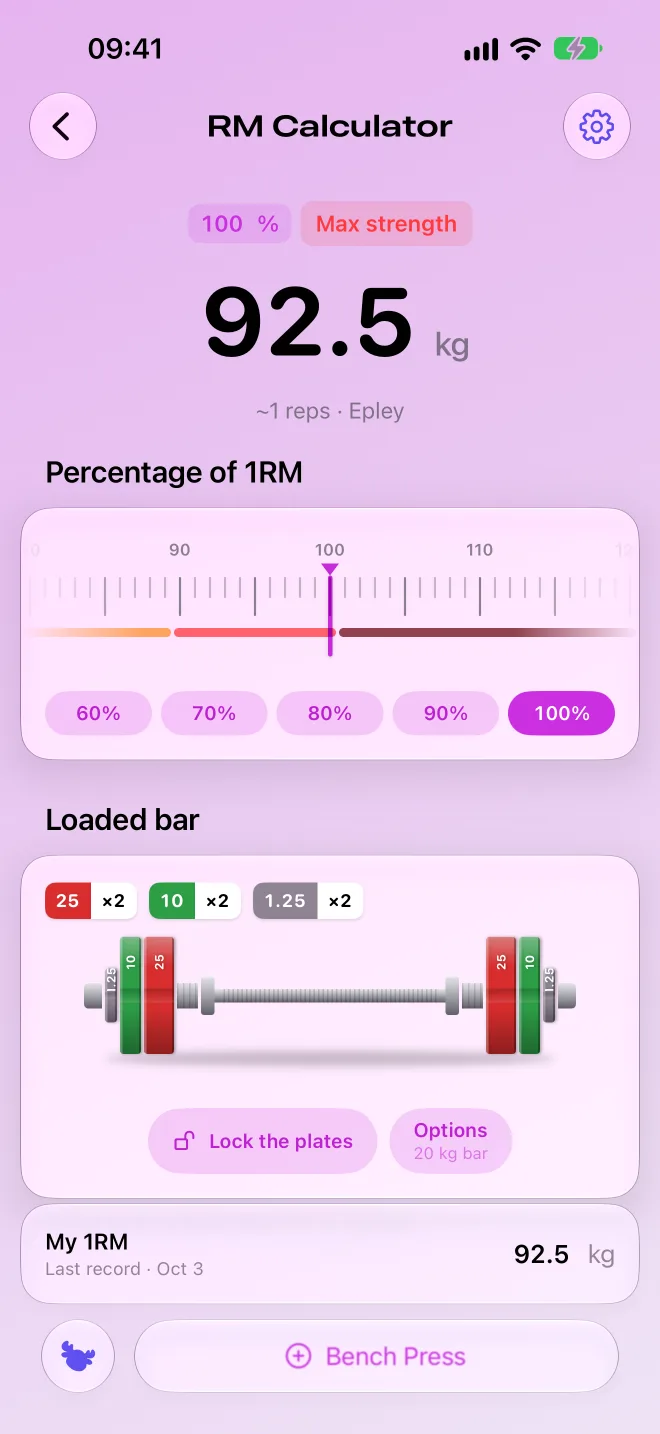RM calculator with the loaded bar