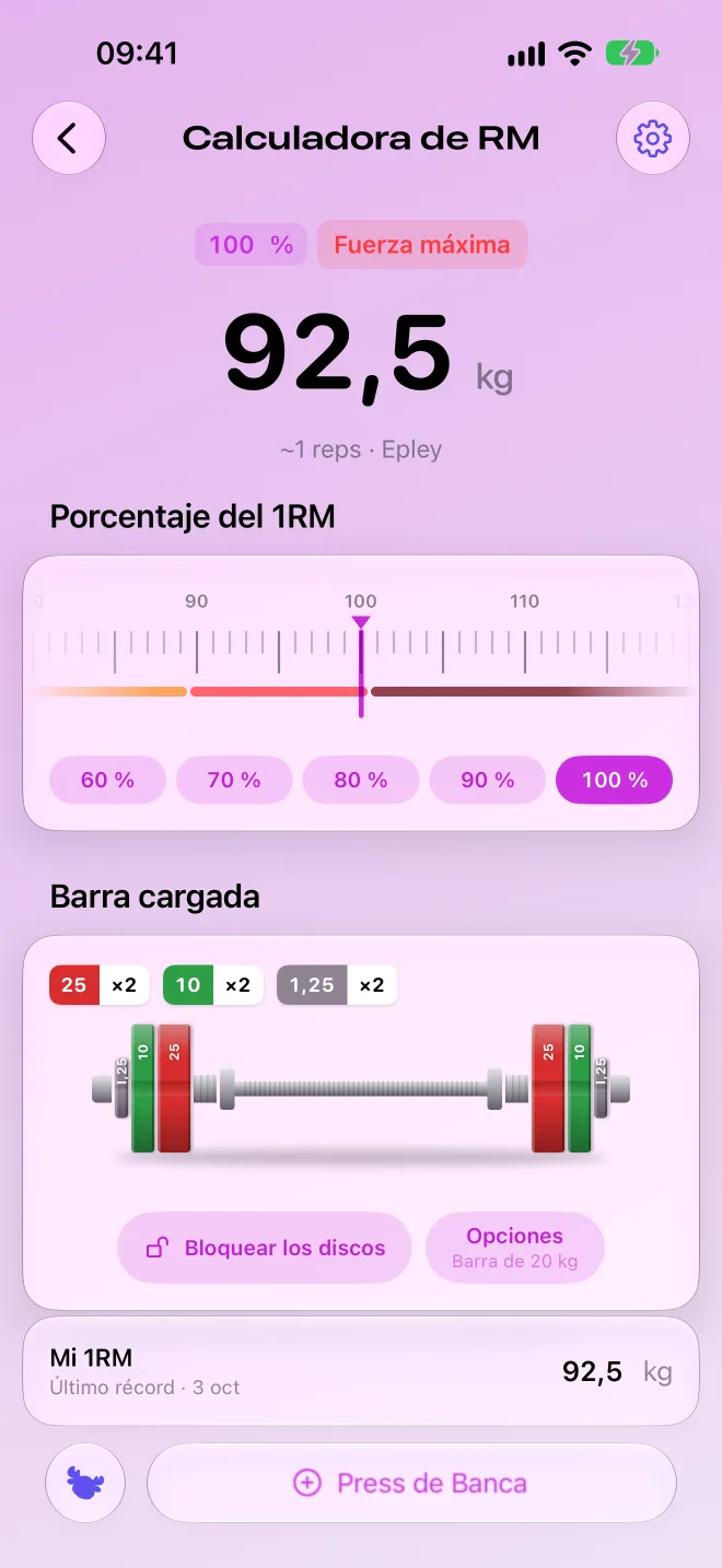 Calculadora de RM con la barra cargada