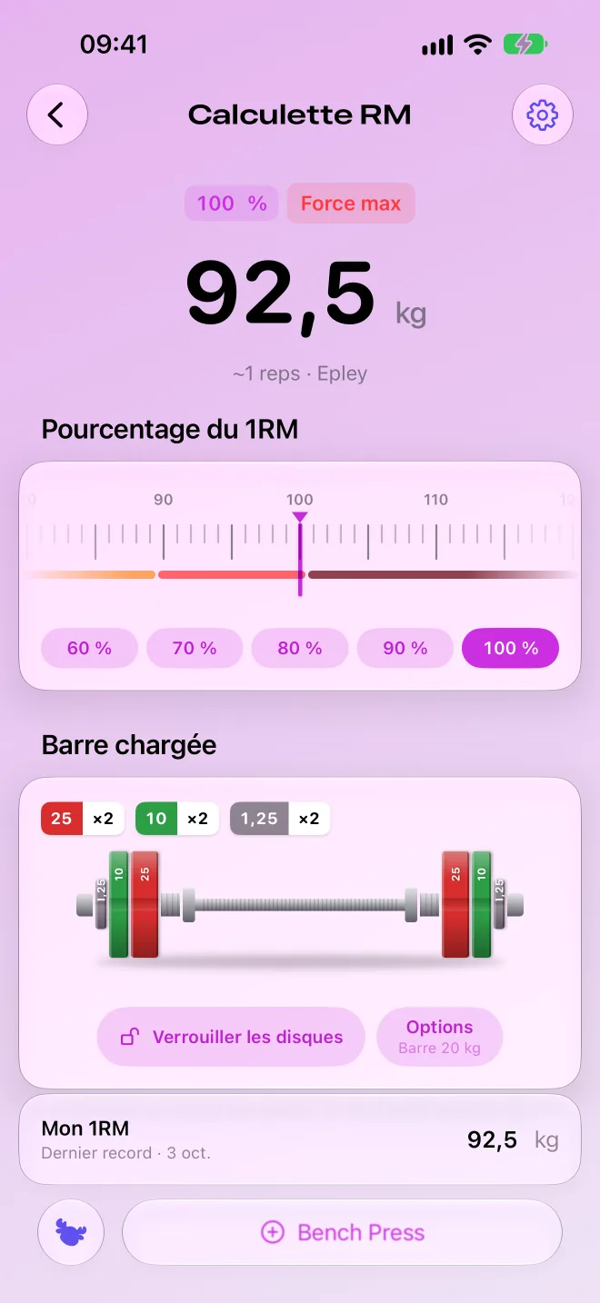 Calculateur de RM avec la barre chargée
