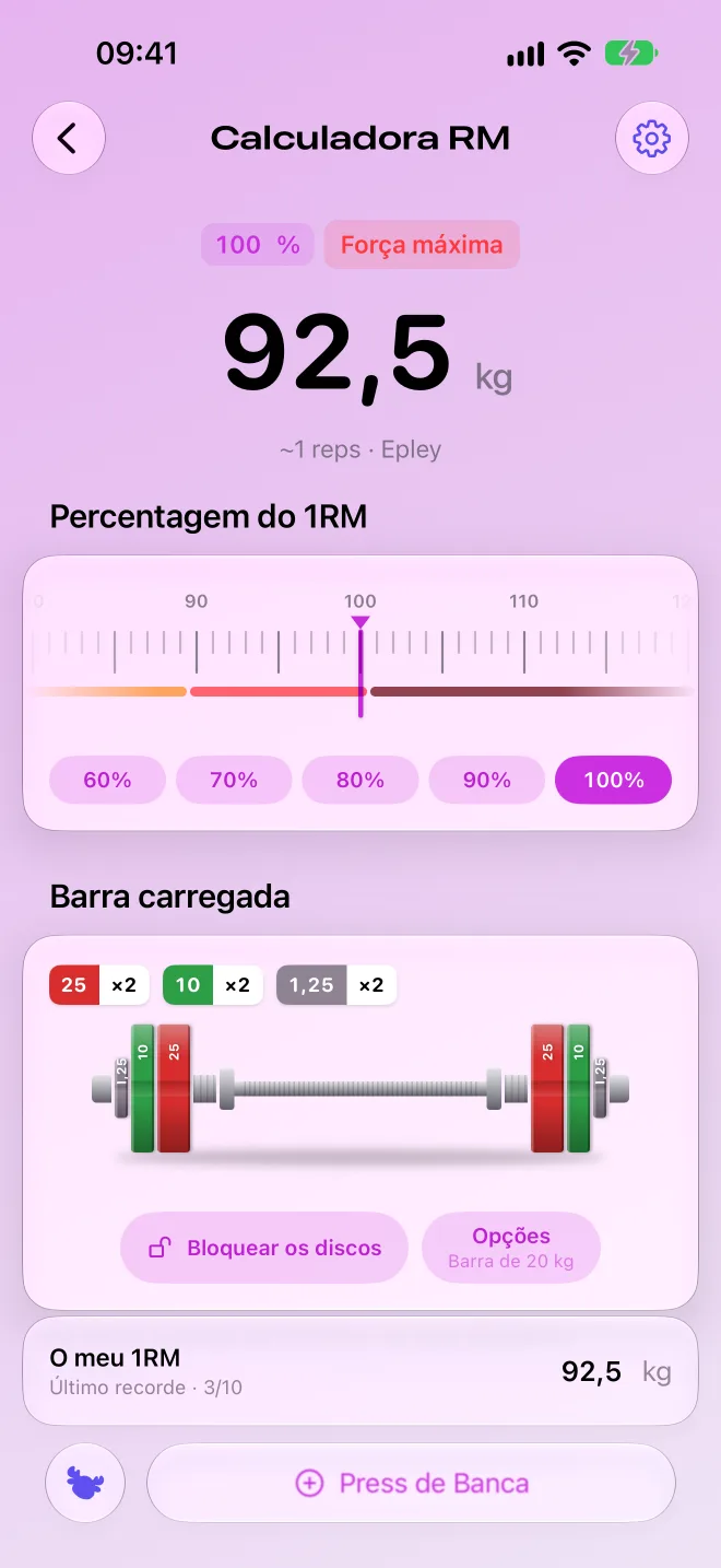 Calculadora de RM com a barra carregada